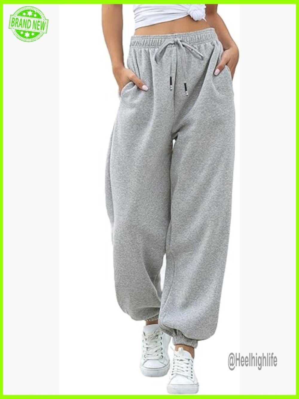 High Waist Sweatpants with Pockets, Cinch Bottom Joggers for Gym Lounge